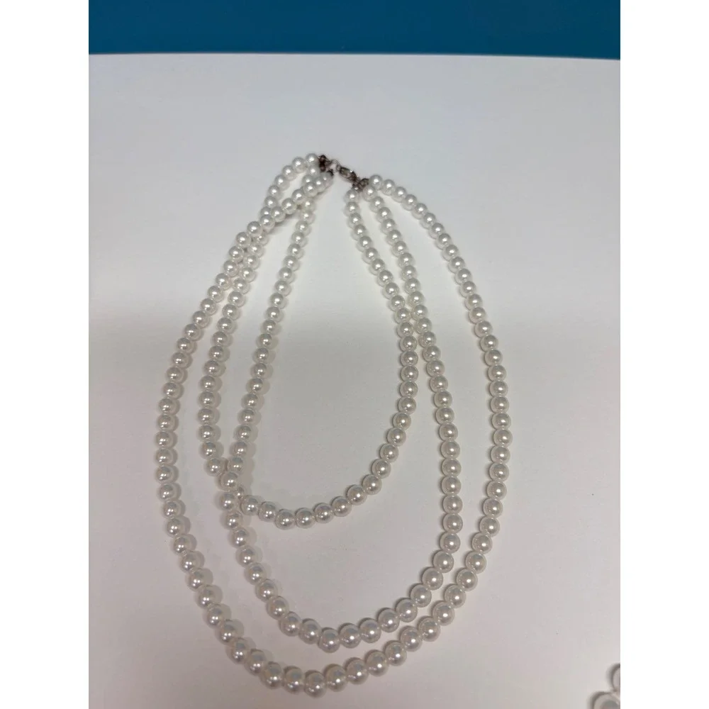 Vtg Style Faux Pearl Necklace Lot 5 Pieces White Cream Multi Strand Layered - Picture 12 of 16